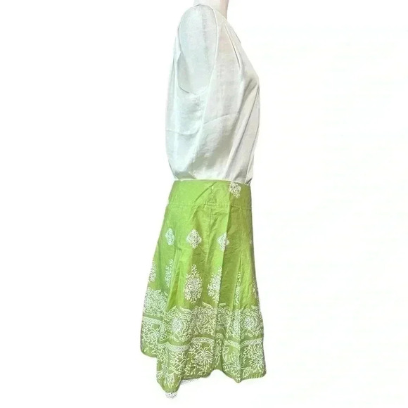 Talbots Spring Green White Garden Party Skirt with White Eyelet-Trimmed Lining - Picture 3 of 6